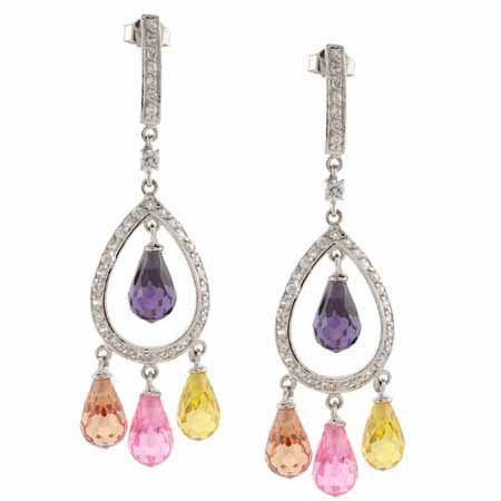 Sterling Silver Multi Color CZ Chandelier Earrings E5065MZ