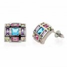Sterling Silver Multi Color CZ Square Stud Earrings E4175MZ