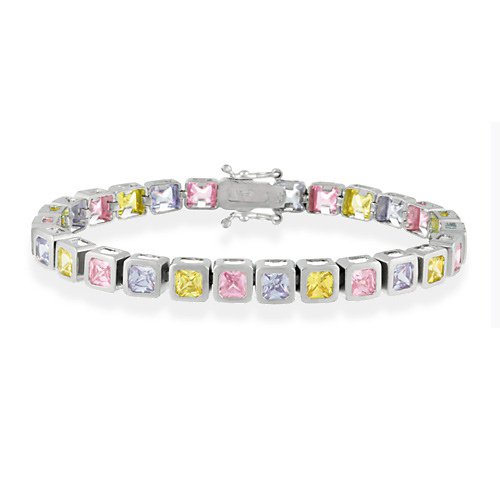 Sterling Silver Multi Color CZ Square Tennis Bracelet B5073MZ