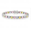 Sterling Silver Multi Color CZ Square Tennis Bracelet B5073MZ