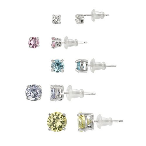 Sterling Silver Multi Color CZ Stone Stud Earrings S11352MZ4