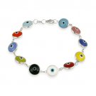 Sterling Silver Multi Color Enamel Evil Eye Bracelet B12737M