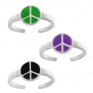 Sterling Silver Multi Color Enamel Peace Sign Toe Ring 3-Set S10808M