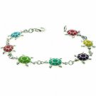 Sterling Silver Multi color Enamel Turtle Bracelet B4692M