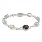 Sterling Silver Multi Color Gemstone & CZ Oval Link Bracelet B11120M