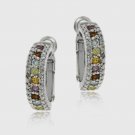 Sterling Silver Multi Color Gemstone & Diamond Half Hoop Earrings E11109M