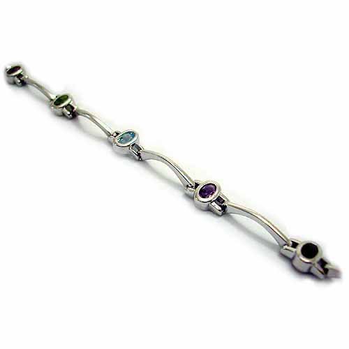Sterling Silver Multi color Genuine Amethyst, Garnet, Citrine, Peridot, and Blue Topaz Bracelet 1052