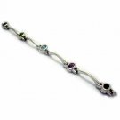 Sterling Silver Multi color Genuine Amethyst, Garnet, Citrine, Peridot, and Blue Topaz Bracelet 1052