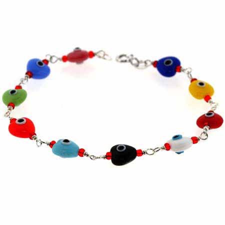 Sterling Silver Multi Color Heart 'Evil Eye' Bracelet B6029M3