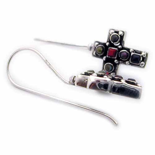 Sterling Silver Multi color inlay Cross earrings 1328