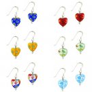 Sterling Silver Multi Color Murano Glass Heart Dangle Earrings Set S9386
