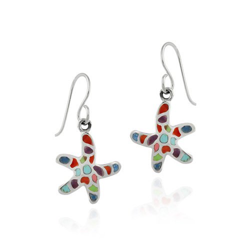 Sterling Silver Multi Colored Starfish Dangle Earrings E4275M