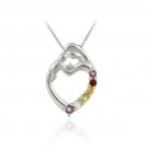 Sterling Silver Multi Gemstone & Diamond Accent Mother and Baby Heart Pendant P11613M