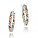 Sterling Silver Multi Gemstone Semi-Precious Hoop Earrings E10454M