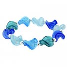 Sterling Silver Multi-Blues & Aqua Twisted Foil Glass Stretch Bracelet B9480M12