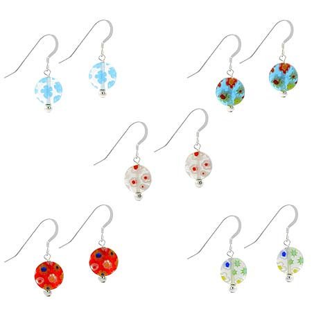 Sterling Silver Multi-Color Millefiori Murano Glass Earrings Set S9505