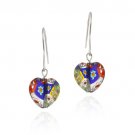 Sterling Silver Multi-Color Millefiori Murano Glass Heart Earrings E9250M