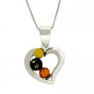 Sterling Silver Multicolor Brown and Green Amber Open Heart Pendant P2712M