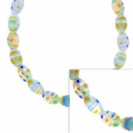 Sterling Silver Murano Glass Green, Blue, Yellow, and White Oval Millefiori Necklace N9251M10