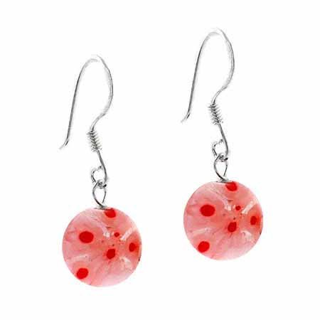 Sterling Silver Murano Glass Red Millefiori Round Dangle Earrings E9263M8