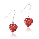 Sterling Silver Murano Glass Red Oval Flower Millefiori Heart Earrings Valentine's Day E9250M4