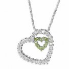 Sterling Silver Olive & Clear CZ Floating Heart within a Heart Pendant 2174