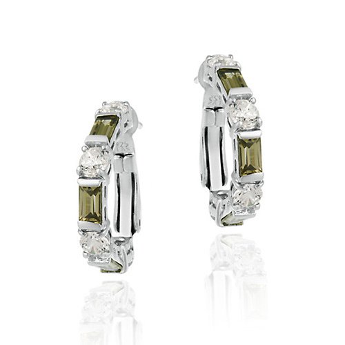 Sterling Silver Olive Green & Clear CZ Patterrn Earrings E2866OL