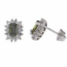 Sterling Silver Olive Green & White CZ Flower Stud Earrings E4321OL