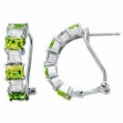 Sterling Silver Olive Green & White CZ Half Hoop Earrings E4310OL