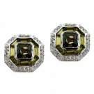 Sterling Silver Olive Green & White CZ Octagon Earrings E5069OL