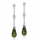 Sterling Silver Olive Green & White CZ Teardrop Dangle Earrings E5040OL