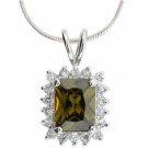 Sterling Silver Olive Green and Clear CZ Square Pendant P4311OL