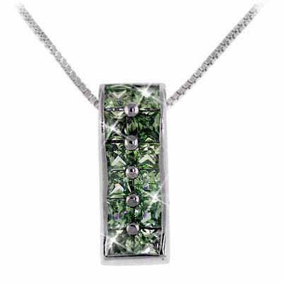 Sterling Silver Olive Green Cubic Zirconia Rectangle Pendant P4347OL