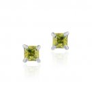 Sterling Silver Olive Green CZ 4mm Square Stud Earrings E2400OL