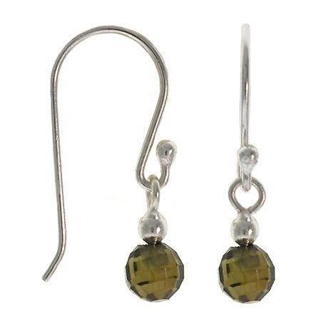 Sterling Silver Olive Green CZ Disco Ball Dangle Earrings E10113OL