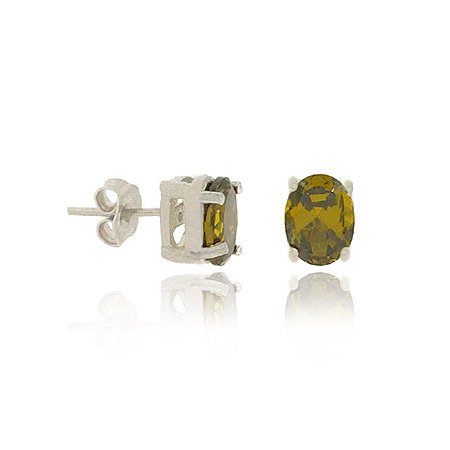 Sterling Silver Olive Green CZ Mini Oval Stud Earrings E9517OL