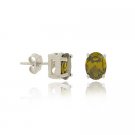 Sterling Silver Olive Green CZ Mini Oval Stud Earrings E9517OL