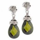 Sterling Silver Olive Green CZ Raindrop Earrings E8091OL