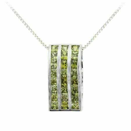 Sterling Silver Olive Green CZ Rectangle Striped Slide Pendant P5075OL