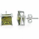 Sterling Silver Olive Green CZ Square Stud Earrings E4319OL