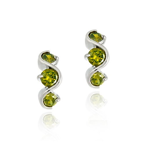 Sterling Silver Olive Green CZ Three Stone S Earrings E4318OL