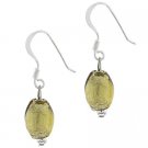 Sterling Silver Olive Green Foil Glass Bead Dangle Earrings E10226M22