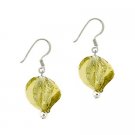 Sterling Silver Olive Green Twisted Glass Foil Bead Glitter Dangle Hook Earrings E9480M22