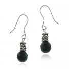 Sterling Silver Onyx & Bali Bead Dangle Earrings E430