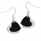 Sterling Silver Onyx & CZ Heart Shaped Dangle Earrings E2787O