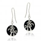 Sterling Silver Onyx & Palm Tree Dangle Earrings E12296O