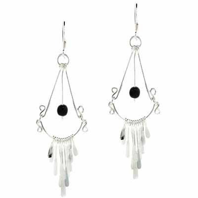 Sterling Silver Onyx Bead Chandelier Earrings E4228O