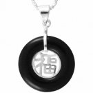 Sterling Silver Onyx Chinese Motif Pendant 2247