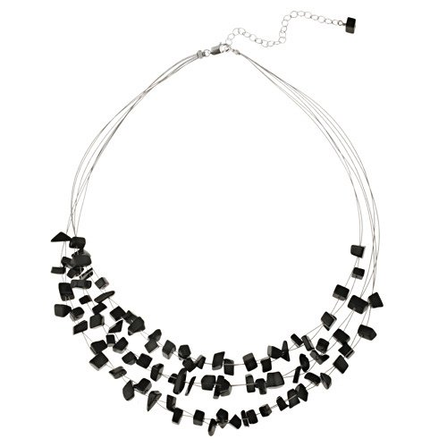 Sterling Silver Onyx Chips 3-Row Graduating Necklace N11754O