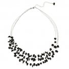 Sterling Silver Onyx Chips 3-Row Graduating Necklace N11754O